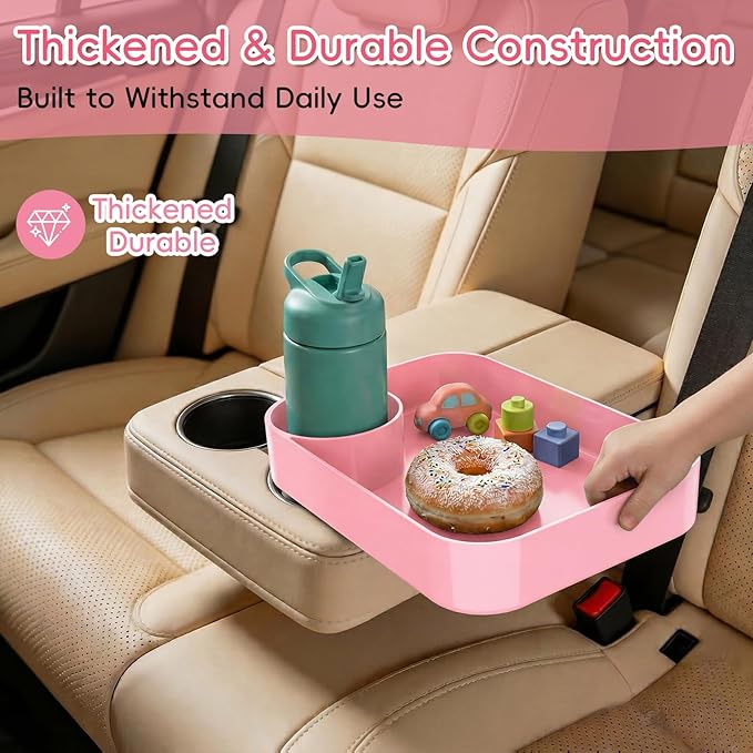Kids Car Seat Tray, Travel Tray with Cup Holder for Toddler Baby, Kids Car Seat Food Snack Organizer for Road Trip, Stroller Snack Organizer Travel Must Haves Toddler Must Haves (Pink, 2 Packs)