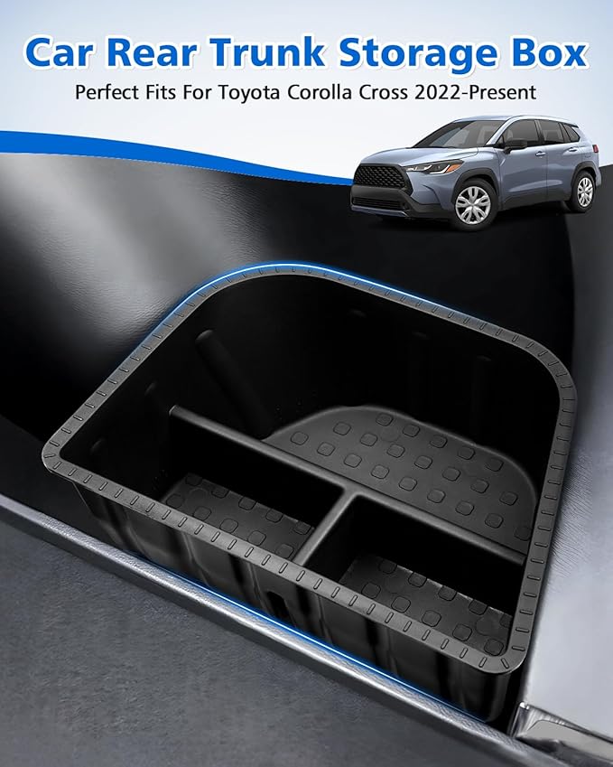 Karltys Trunk Organizer Compatible with Toyota Corolla Cross 2022-2025 2026, 2 Pcs Car Organizer Waterproof Trunk Storage Bin Box, Rear Organizer Side Pockets Accessories(Only for AWD, Not for Hybrid)