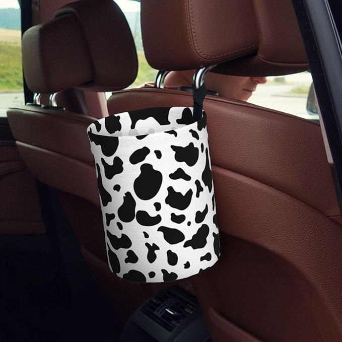 Car Trash Can Milkcow Print Pattern Multipurpose Collapsible Leakproof Trash Bin Car Accessories for Car Automotive Truck SUV
