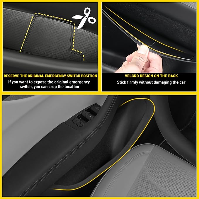 4PCS Door Side Organizer Compatible with Tesla Model Y Juniper 2025 2026 Accessories, Front & Rear Door Pocket Storage Box Tray Full-Cover Anti-Slip TPE Door Pocket Liner Black