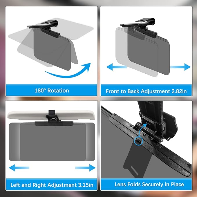 Sun Visor Extender for Cars,3 in 1 Adjustable Polarized Sun Visor Extender,Visor Organizer and Mirror for Car. Polarized Car Sun Visor,Safe Driving Extension for Glare/UV,Clip on, Universal(L)