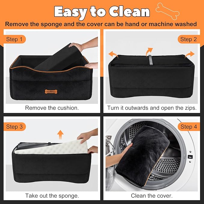 VavoPaw Medium Dog Car Seat, Dog Booster Seat Under 50Lbs or 2 Small Dogs Washable, Pet Car Seats with 2 Safety Leash, Dogs Sofa Bed Cushion Add Thick Sponge, Pet Cars Carrier for Travel, Black
