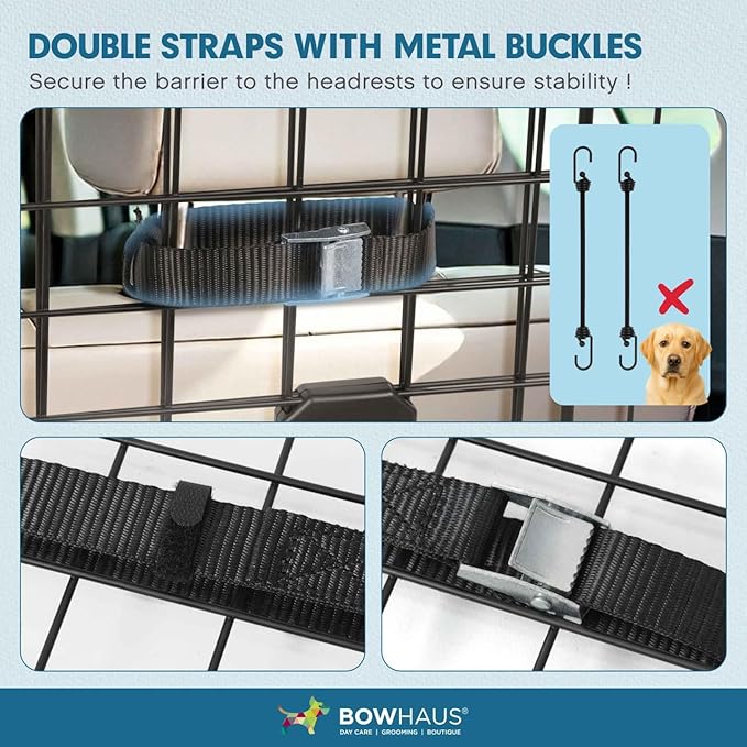 BOWHAUS Dog Car Barrier, Dog Divider for SUVs, Trucks, Vehicles, Heavy-Duty Wire Mesh Adjustable & Foldable Pet Barrier for Cargo Area, Car Safety Accessories, Hardware Included