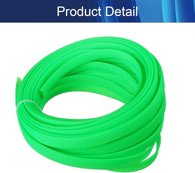 Aicosineg 32.8FT PET Braid Cable Sleeving Flexible Wire Mesh Sleeve Wire Braided Protective Sleeve Wrap Protector for Power Cord Protection Flame Retardant Cable Manage Green