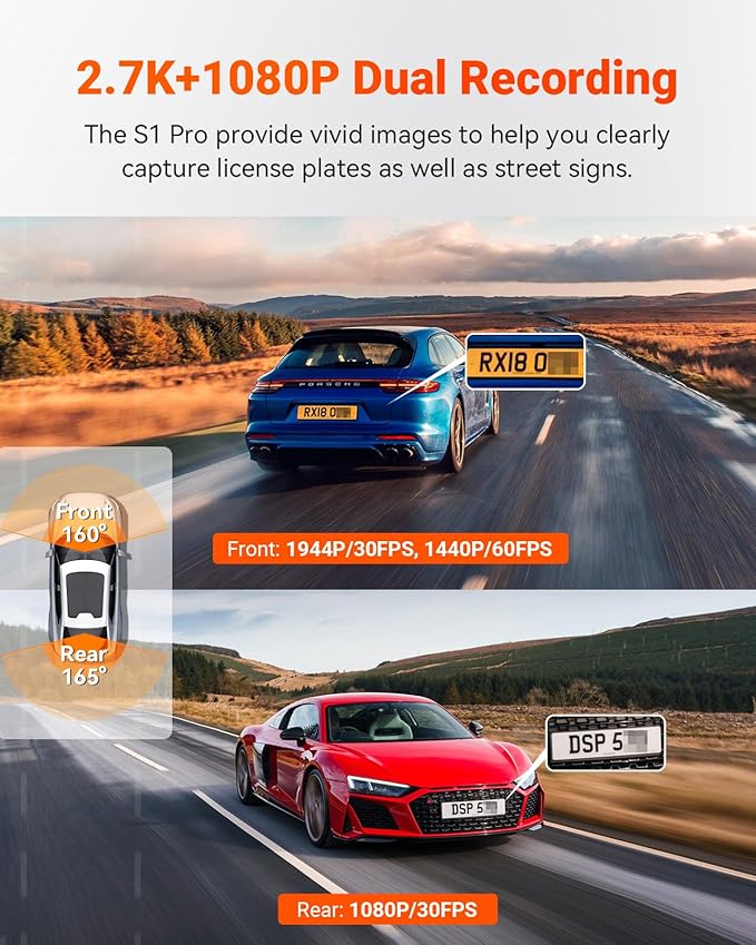 Vantrue S1 Pro AI Dash Cam Front and Rear, Dual 1440P Dash Camera w/2.7K, STARVIS 2, HDR Night Vision, 5G WiFi, 60FPS, GPS, Voice Control,24/7 Parking Mode, Support 1TB Max