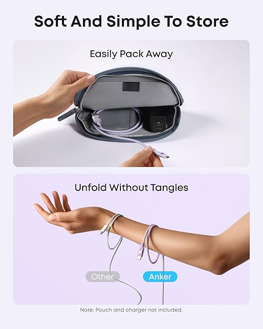 Anker Car Carplay Cable for iPhone 17 16 Pro Max Plus, Upcycled Braided USB A to USB C Car Charger Cord for Samsung Note20 and More (3FT,Violet) (Pack of 2)