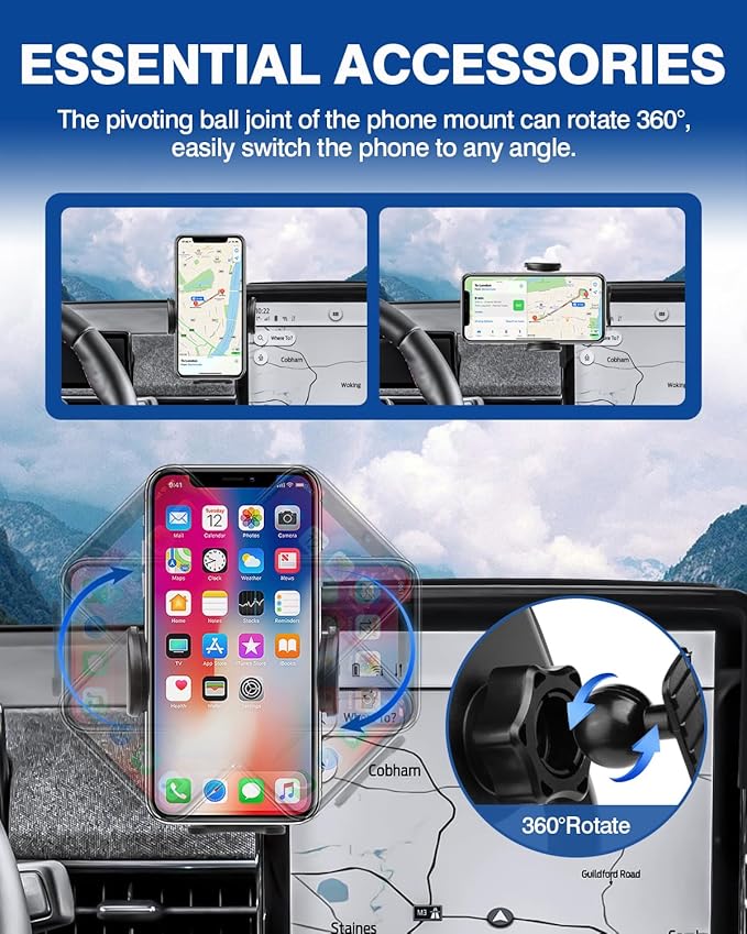 Autorder Car Phone Holder for 2021-2025 2026 Ford Mustang Mach-E Accessories Phone Mount with Dash Organizer 15.5-Inch Screen Cell Phone Automobile Cradles Hands-Free 360° Rotation