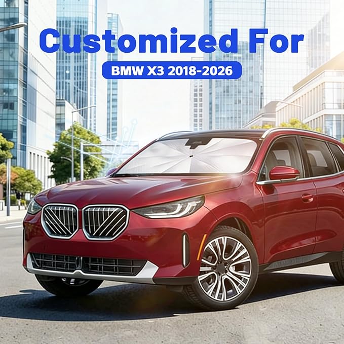 Car Windshield Sun Shade for BMW X3 2018-2026 –[Reflective Coated Fabric] Sunshade Umbrella for Front Window, Car Shades Sun Visor Keep Car Cool and Protects Interior, 1:1 Exact Fit