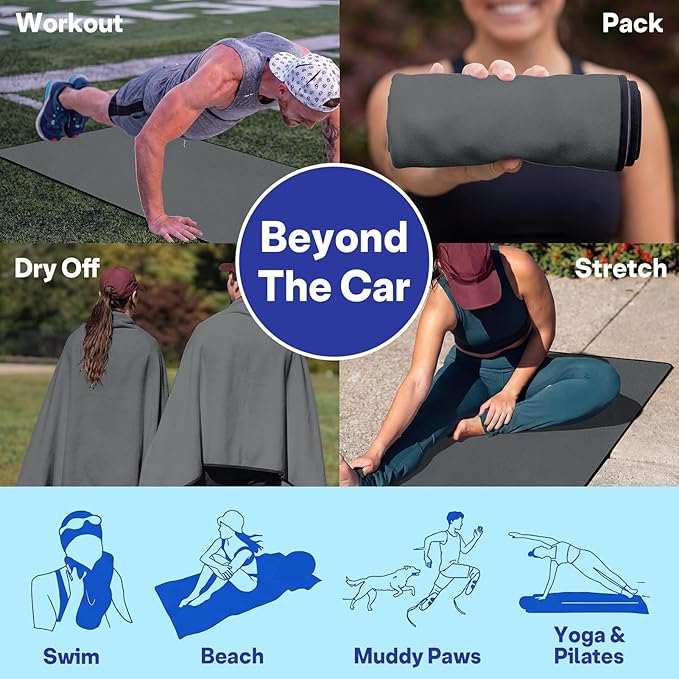 2 Pack Car Seat Towel Covers, Sweat Protector for Front Seats, Premium Thickened Microfiber with Elastic Strap, Breathable & Quick Dry, Machine Washable Cover for Gym Running Beach Universal Fit Grey