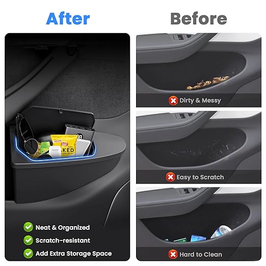 Canvcle Front Door Trash Can for 2025 2026 New Tesla Model Y Juniper Accessories, Door Side Storage Box Organizer Front Seat Door Garbage Bin with Push-Open Lid, Hidden Storage Organizer Black 2PCS