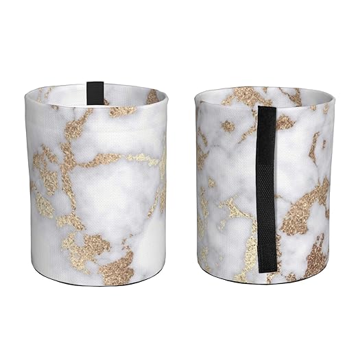 Modern Chic White Gold foil Marble Car Trash Can Leak Proof Hanging Waterproof Garbage Can Multipurpose Trash Bin for Car SUV Front Seat Headrest Collapsible and Portable Storage Pocket