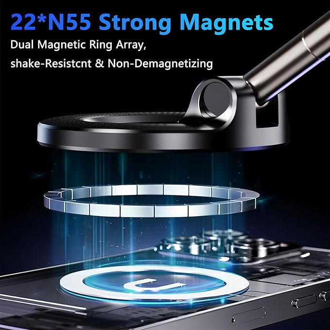 YAOKEEP Magnetic Car Phone Holder for Magsafe [96+LBS Suction & 2800gf Magnetic],360°Adjustable Vacuum Suction Cup Car Phone Mount,Car Mount for iPhone 17 Pro Max 16 15 14 13 12 and All Smartphones