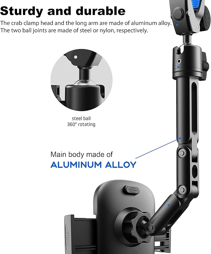 Quyee Phone Holder Car, Rear View Mirror Phone Holder - Aluminum Alloy Mount Multi-Angle Adjustment Rotatable and Retractable Compatible with All 4-7 Inch iPhone and Android Cell Phones