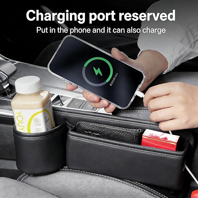 2 Pack Car Seat Gap Filler Black for Car SUV Truck Multi-Purpose Essentials Organizer - Car Seat Gap Filler Organizer with Cup Holder