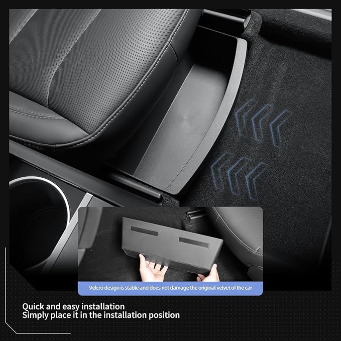 LUCKEASY 2PCS UnderSeat Storage Organizers for Tesla Model Y Juniper 2025 2026 1st Row Under Seat Storage Box Driver & Passenger Organizers for Model Y Juniper Accessories TPE Black