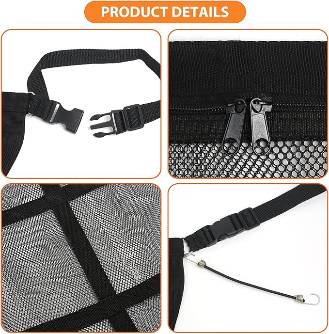 Dog Car Net Barrier,Universal Fit Sturdy Double-Layer Mesh 31.5"x23.6" Car Ceiling Cargo Net Pocket with Flexible Bungee Cords for Seat Movement Easy to Install