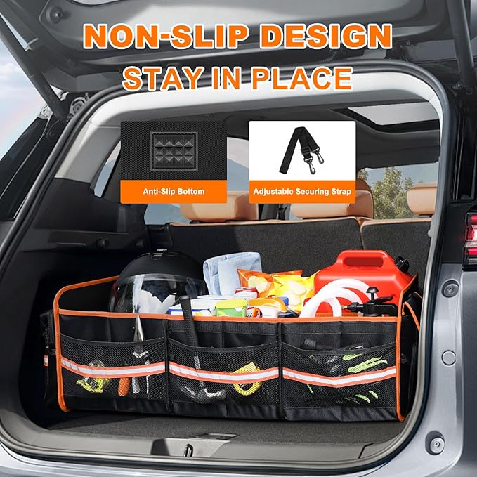 95L Car Trunk Organizer with Removable Cooler Bag, Collapsible Trunk Storage Organizer with Removable Lid - Multi Compartment Waterproof Storage Organization, Fits Most Car, Truck, Orange