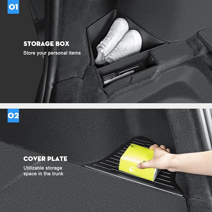 2PCS Rear Trunk Storage Bins with Lids for Tesla 2026 New Model Y Juniper 5 Seater,TPE Side Cargo Organizer Boxes,Rear Trunk Containers for 2025-2026 Tesla Model Y Juniper Accessories