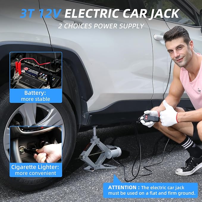 STANDTALL Electric Car Jack 3T Scissor Floor Jack Set 12V Automatic Vehicle Lift Kit for Road Emergency Tire Change Car Repair Tool for Sedans and SUV Gray