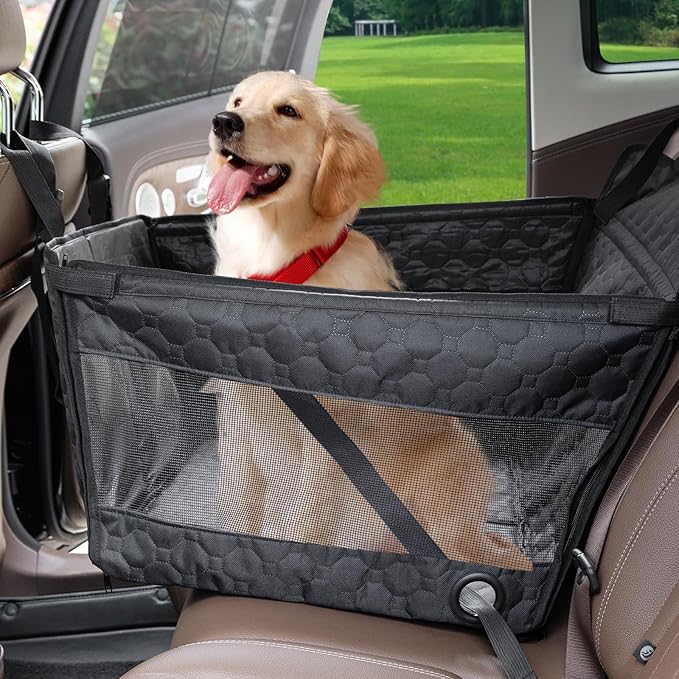 Prpeko Dog Car Seat for Large Dogs,Waterproof Fabric with Breathable Mesh&Adjustable Dog Seat Belt for Car,Dog Bed for Back Seat Up to 40 LB-Medium