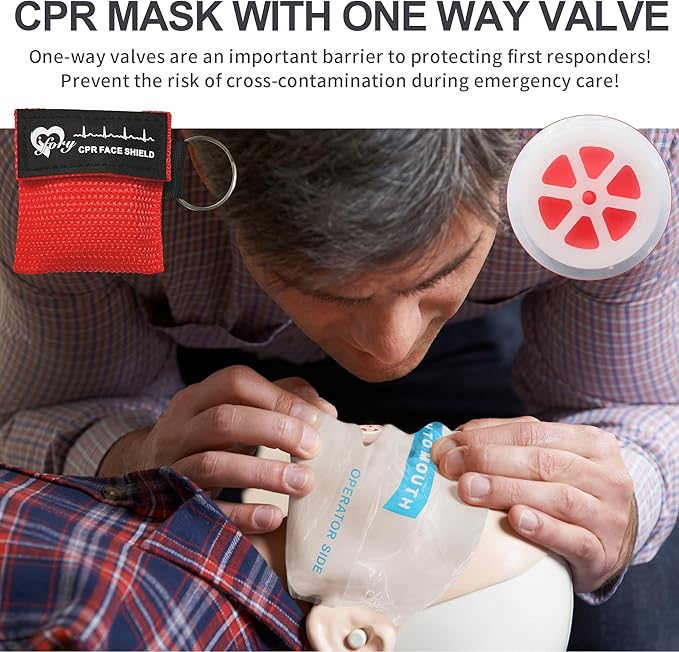 15 Packs CPR Face Shield with Keyring, CPR Pocket Mask Keychain for Emergency Kit with One Way Valve Breathing Barrier for First Aid or ADE Training