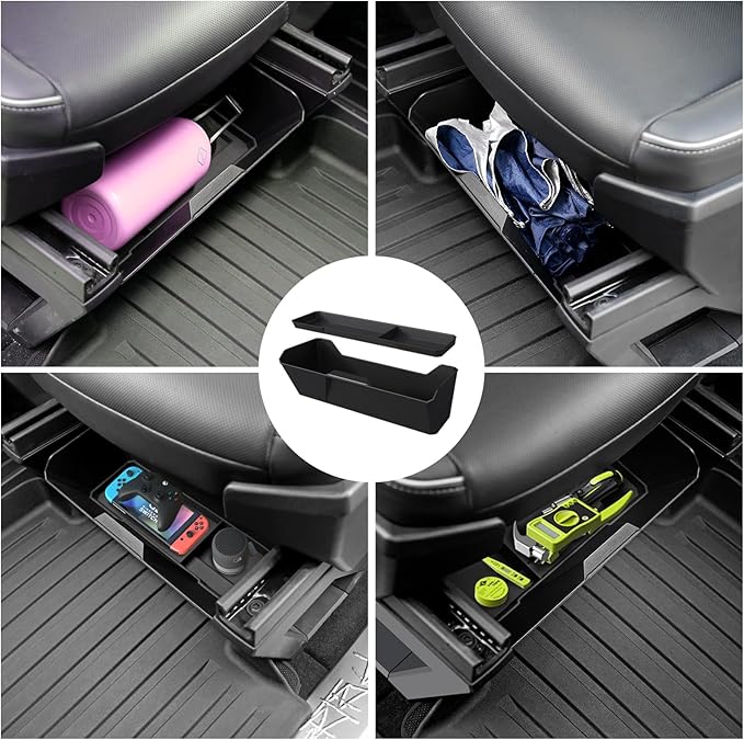 Front Under Seat Storage Box Compatible with Tesla Cybertruck 2026 2025 2024, Under Seat Organizer with Silicone Pad for Cybertruck Accessories