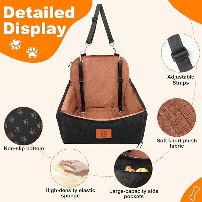 Small Dog Car Seat for Small Dogs Under 30 lbs, Memory Foam Pet Car Seat with Joint Relief & Washable Cover, Portable Travel Bed for SUV/Sedan (Black)