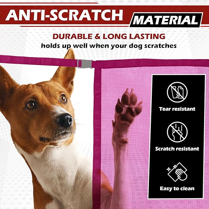 Universal Dog Car Net Barrier – Sturdy Mesh, Easy Install, Breathable Design, Easy to Clean, Flexible Bungee Cords for Adjustable Fit 23"×23" (Rose Red)