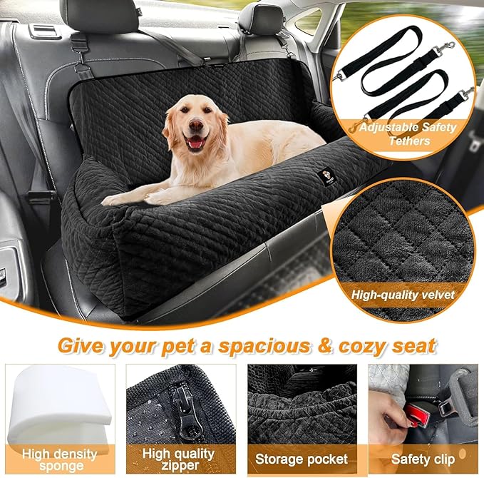 Sephyroth Dog Car Seat for Large Dogs Under 100LBS,Dog Car Bed Washable Pet Travel Safety-Black