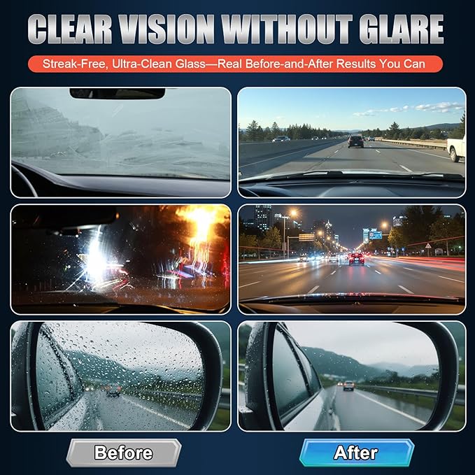 Dreyoo Glass Cleaner, Glass Oil Film Remover for Car, 120ml Roll-on Oil Film Remover with Cleaning Board, Automotive Cleaning Brush for Car Windows, Improves Clarity and Visibility (2pcs)