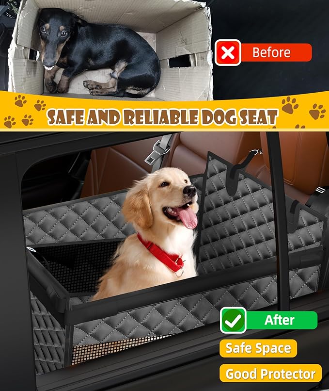 EPN Dog Car Seat for Large Dogs, Foldable Pet Car Seat with Waterproof Oxford Fabric, Non-Slip Bottom, Reinforced Support & Storage Pockets, Ideal for Road Trips (Grey)