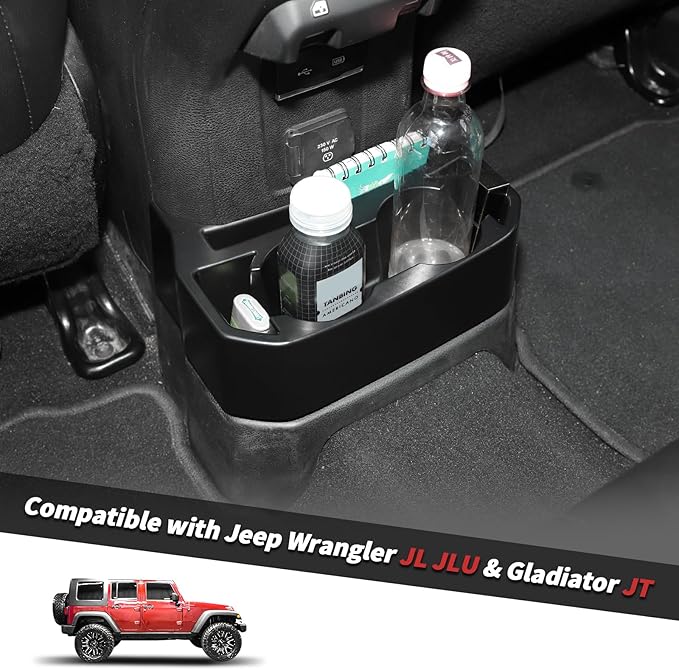 Jimen for JL Rear Cup Holder, Dual Extra Cup Holder Organizer Tray Drink Holder for Back Seat Compatible with Jeep Wrangler JL JLU & Gladiator JT 2018-2025