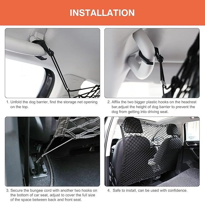 Car Dog Barrier Net 47.24" x 33.85" Dual Layer Safety Net for Dog Pet Children Vehicle Universal Mesh Barrier Guard Blocks Access To Car Front Seats Organiser Net Bag Mesh Storage