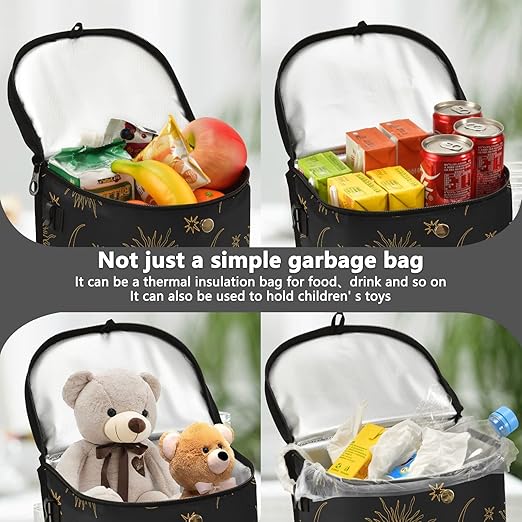 ALAZA Boho Bohemian Sun Moon Waterproof Car Trash Can with Lid Cute Car Organizer Bin Insulated Cooler Bag for Back/Front Seat