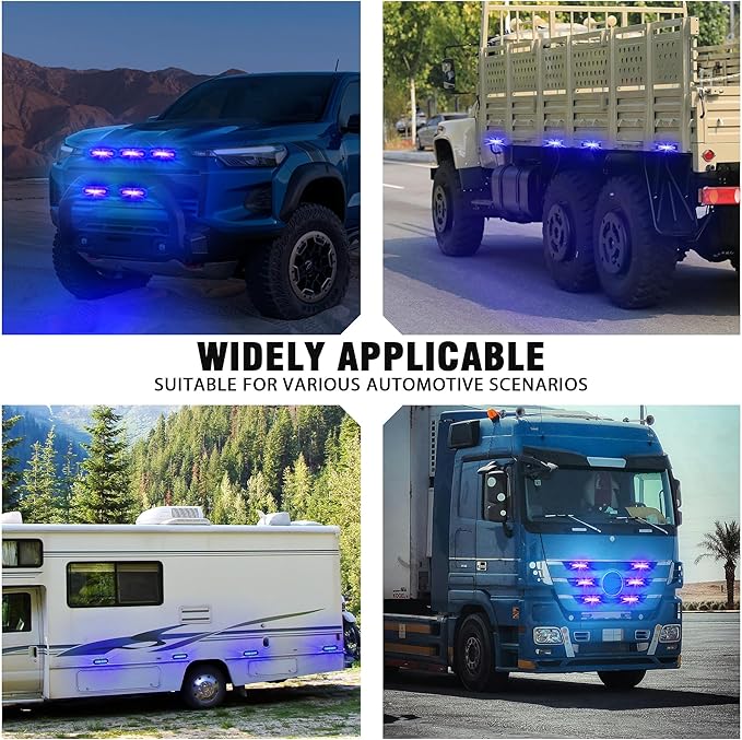 WINECO 8PCS LED Strobe Lights 12V Sync Feature Blue 12LED Emergency Hazard Warning Lights with Strobe Controller for Trucks Vehicles ATV RV Cars Van