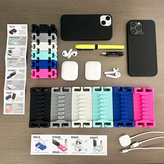 DeskBrick Silicone + Steel-Weighted Cord Holder for Desk. Weighted Cord Organizer & Cable Management for Desktop. Useful Phone Accessory & Cable Holder for Office, Home. No Adhesive. Aqua