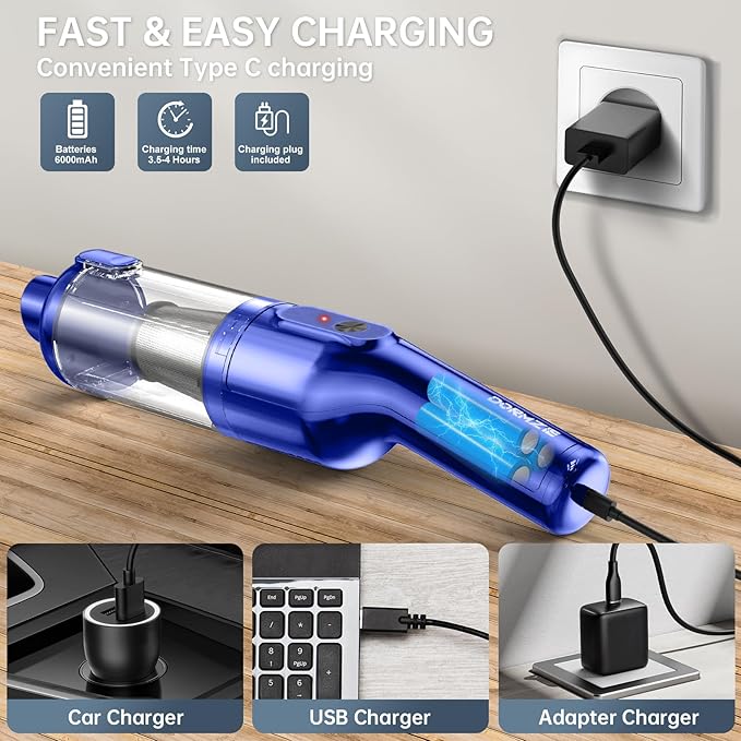 dormzie Handheld Vacuum Cordless, 16000Pa Powerful Suction, Lightweight at 1.3 lbs, Rechargeable Car Vacuum Cleaners for Home Office Car Pets with Brushless Motor, Multiple Accessories