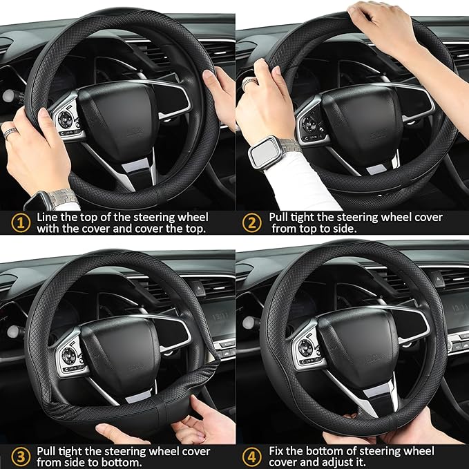 West Llama Customized Auto Car Steering Wheel Cover for Dodge RAM 1500 2500 3500, 15.5-16 inch (Black-Large Size)