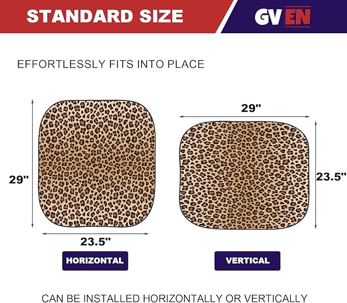 Gven Windshield Sun Shade 2pcs with Bonus Car Sunshade for Front Window Shades 2025 Technology Reflect UV and Heat Sun Visor Automotive Interior Sun Protection (Leopard, S)
