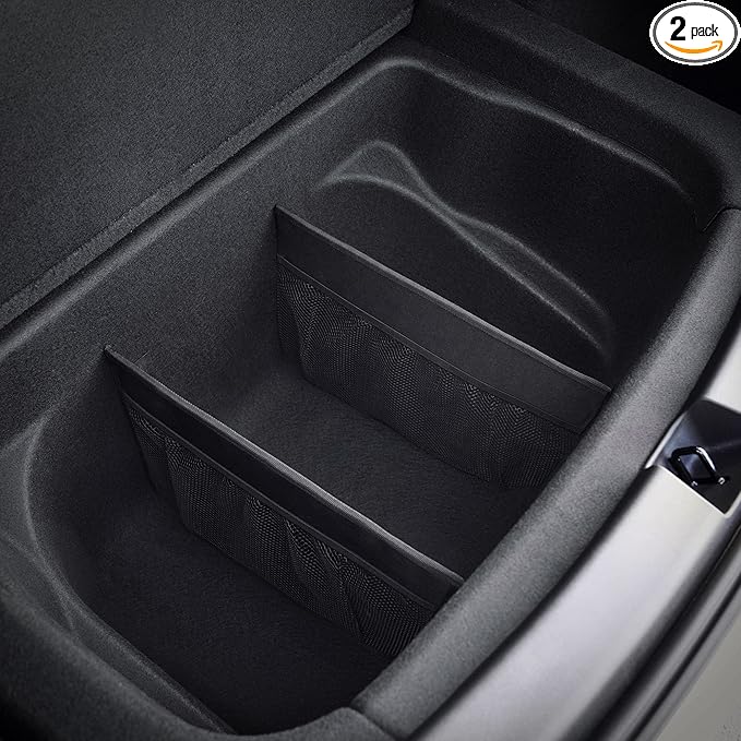 KMMOTORS Sub Trunk Divider of under-floor Compatible for Model Y, Model 3 (2017-2023) – Hidden Trunk Organizer – Dividers with Mesh Pockets for Storage Separation (Set of 2)