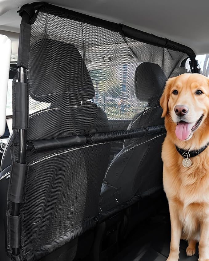 VEVOR Dog Car Barrier, 56" Wide Car Divider for Front Seats Installation, Vehicle Pet Barrier with See Through Net Mesh, Universal-Fit Dog Car Barrier for Full-Size Sedans, Trucks, and SUVs, Black