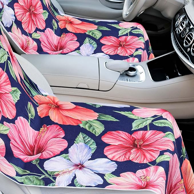Hahafelt 2 Pack Car Seat Towel Covers with Storage Bag 63 x 32 Inch Athletic Running Towel Seat Sweat Washable Non Slip Cover Gift for Car Outdoor Sport Activities (Summer Flower Hibiscus)