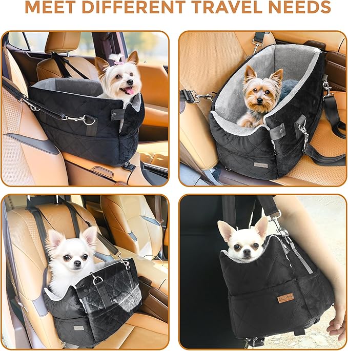 Center Console Dog Car Seats for Small Dogs Cats with Adjustable Safety Belt Multipurpose Pet Booster Seat for Car,Travel,Shopping,Camping with Your Furry Friends