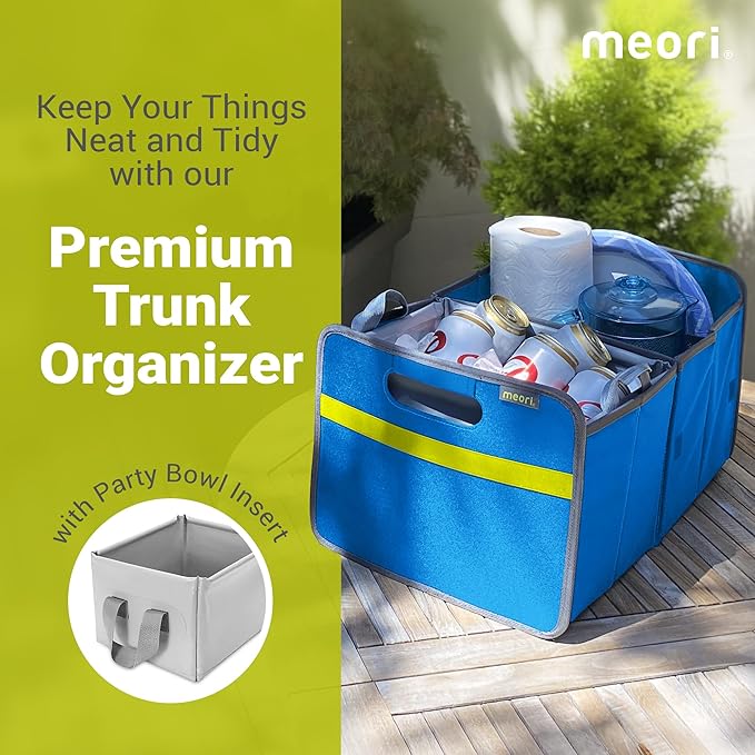 meori Collapsible Trunk Organizer for Car with Party Bowl for Tailgating, Road Trips, Car Camping, 2 Compartments