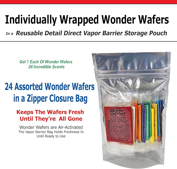 Wonder Wafers Car Air Freshener, Sample Pack, Resealable Vapor Barrier Bag, Includes All 24 Scents (24 Pack)