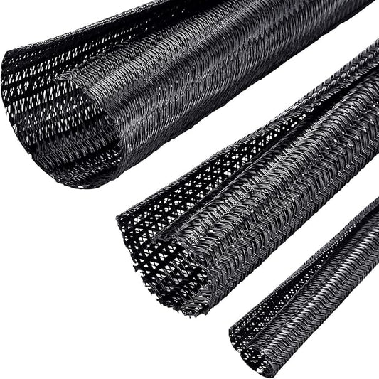 Boao 3 Pieces Cord Protector Wire Loom Tubing Cable Sleeve Split Sleeving for USB Charger Cable Cord Cover Audio Video Cable (Black,1 Inch, 1/2 Inch, 1/4 Inch)
