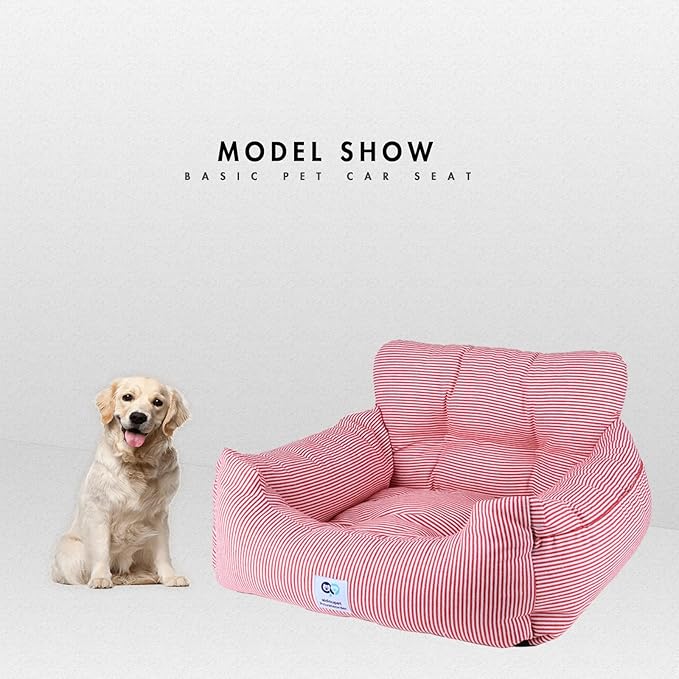 Aidou Dog Booster Seat for Small to Large Dogs & Cats, Travel Safety Seat with Storage & Dual-use Car & Home (Small Red Stripe)