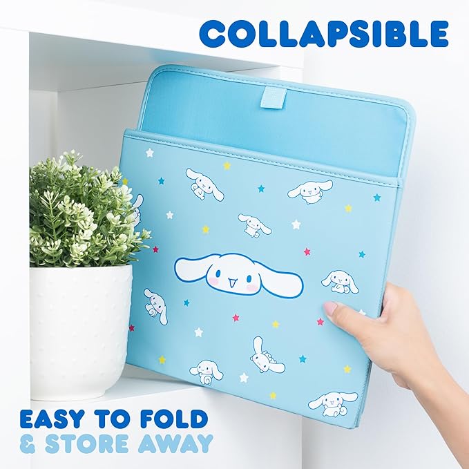 Sanrio Cinnamoroll Car Trunk Organizer & Steering Wheel Cover Set – Cute, Non-Slip, Soft Grip Car Accessories for Women – Collapsible Storage Bin for Groceries, Tools & Travel – 12.5"L x 12.5"W x 9"H