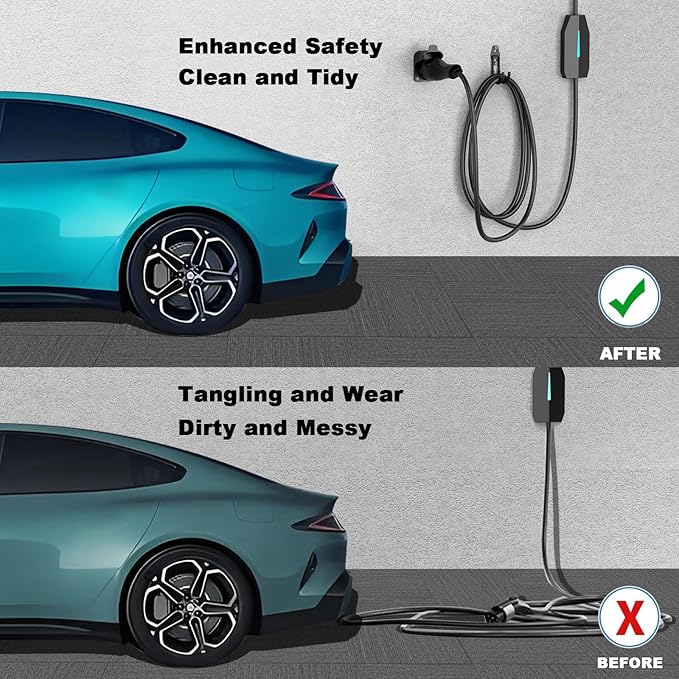 EV Charger Holder Wall Mount J1772 Charging Cable Organizer Heavy Duty & No Cable Cutting Electric Car Plug Nozzle Holster Dock