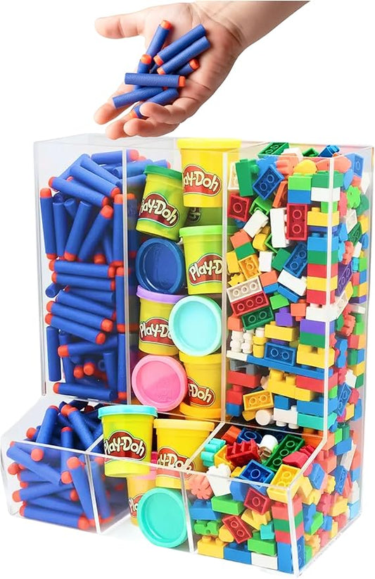 Triple Acrylic Toy Dispenser for Kids - Self-Serve Snack & Toy Foam Blasters, Car Storage for Wall or Countertop - Clear 3-Compartment Hanging Organizer for Playroom & Nursery - 12.5" H